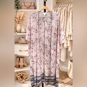 Floral Sheer Kimono Duster Boho Lightweight Cover Up One Size